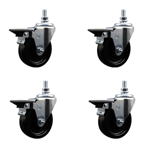 35 Inch Phenolic 10 MM Threaded Stem Caster Set with Brake